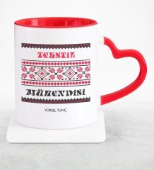 Kişiye Özel Mesleki Tekstil Mühendisi Kırmızı Kalpli Kupa Bardak - 1