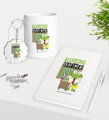 Kişiye Özel Fen Bilimleri Öğretmeni Kupa Anahtarlık Beyaz Defter Kalem Hediye Seti-2
