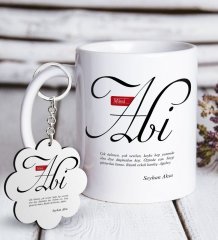 Kişiye Özel Mânâ Abi Beyaz Kupa ve Anahtarlık Hediye Seti