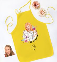 BK Gift Kişiye Özel Karikatürlü Anneler Günü Tasarımlı Sarı Mutfak Önlüğü, Aşçı Önlüğü, Şef Önlüğü, Anneye Hediye-4
