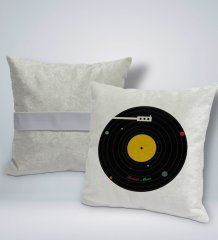 Kişiye Özel İsimli Retro Plak Tasarımlı Kare Araç Koltuk Yastığı-1