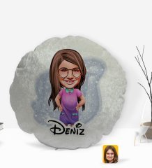 Kişiye Özel İsimli Kız Çocuk Karikatürlü Yuvarlak Dekoratif Kırlent Yastık-3