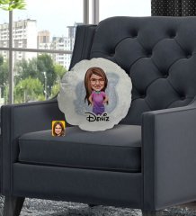 Kişiye Özel İsimli Kız Çocuk Karikatürlü Yuvarlak Dekoratif Kırlent Yastık-3