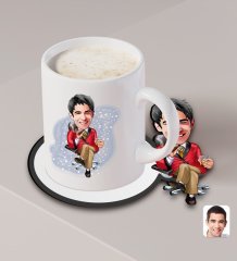 Kişiye Özel Erkek Patron Karikatürlü Beyaz Kupa ve Ahşap Bardak Altlığı Hediye Seti-2
