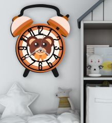 BK Gift Kişiye Özel Hayvan Figürlü Retro Çalar Saat Tasarımlı Kabartma Figürlü Ahşap Çocuk Duvar Saati-16, Ev Dekoru, Çocuk Odası Aksesuar