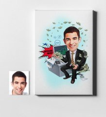 Kişiye Özel Bay Bankacı Karikatür Kanvas Tablo (50 x 70 cm.) 1