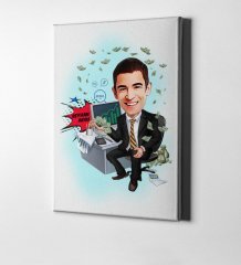 Kişiye Özel Bay Bankacı Karikatür Kanvas Tablo (50 x 70 cm.) 1