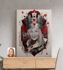 BK Gift Kişiye Özel Maça Kızı Kraliçe Kanvas Tablo-3(50x70), Sevgiliye Hediye, Arkadaşa Hediye