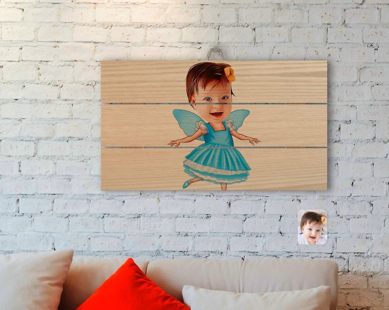 Kişiye Özel Kız Çocuk Peri Karikatürlü Otantik Ahşap Palet Tablo-1