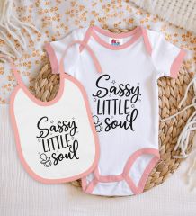 BK Kids Sassy Little Soul Tasarımlı Pembe Bebek Body Zıbın ve Mama Önlüğü Hediye Seti-1