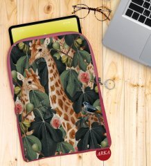 BK Gift Zürafa ve Kanguru Tasarımlı Taşınabilir Koruyucu Tablet Kılıfı & Organizer Çanta - Pembe-1