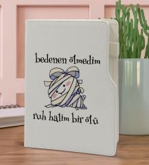 BK Gift Ruh Halim Bir Ölü Tasarımlı Beyaz Termo Deri Not Defteri 15x21cm-1