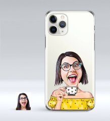 Kişiye Özel Bayan Karikatürlü iPhone 11 Pro İnce Şeffaf Silikon Telefon Kapağı-48