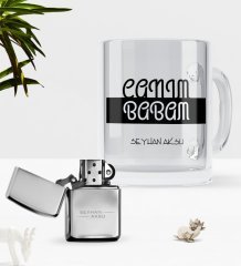 Kişiye Özel Canım Babam Cam Kupa Bardak Benzinli Çakmak Seti-4