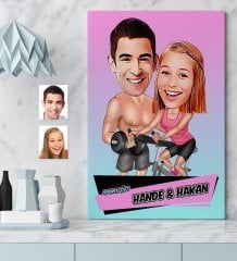 Kişiye Özel Sporcu Çift Karikatür Kanvas Tablo (50 x 70 cm.) 1