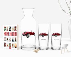 Kişiye Özel Renkli Baskılı Retro Otomobil Tasarımlı İkili Rakı Bardağı Karaf ve Cep Kitabı Hediye Seti-4