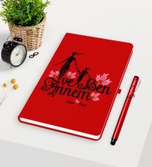 Kişiye Özel Annem ve Ben Kırmızı Defter Kalem Seti
