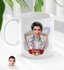Kişiye Özel İsimli Erkek Doktor Karikatürlü Beyaz Kupa Bardak-1