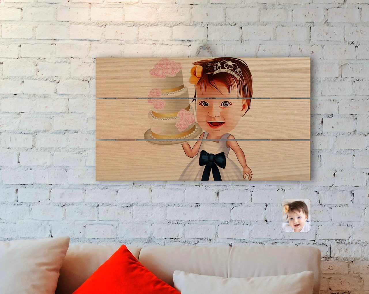 Kişiye Özel Kız Çocuk Doğum Günü Karikatürlü Otantik Ahşap Palet Tablo-2