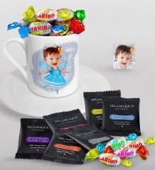 Kişiye Özel Çocuk Balerin Karikatürlü Türk Kahvesi Fincanı Selamlique Karışık Türk Kahvesi ve Haribo Şeker Hediye Seti-1