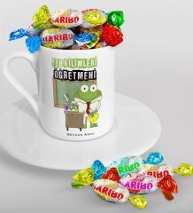 Kişiye Özel Fen Bilimleri Öğretmeni Türk Kahvesi Fincanı ve Haribo Şeker Hediye Seti-2