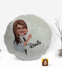 Kişiye Özel İsimli Kız Çocuk Karikatürlü Yuvarlak Dekoratif Kırlent Yastık-1