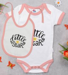 BK Kids Little Star Tasarımlı Pembe Bebek Body Zıbın ve Mama Önlüğü Hediye Seti-1