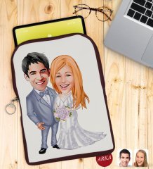 Kişiye Özel Sevgililer Karikatürlü Taşınabilir Koruyucu Tablet Kılıfı & Organizer Çanta - Bordo-104