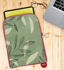 BK Gift Yapraklar Tasarımlı Taşınabilir Koruyucu Tablet Kılıfı & Organizer Çanta - Pembe-2