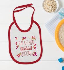BK Kids Halasının Ballı Lokumu Tasarımlı Kırmızı Bebek Mama Önlüğü-1
