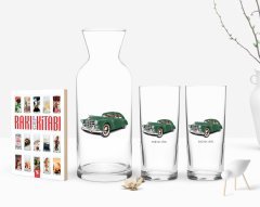 Kişiye Özel Renkli Baskılı Retro Otomobil Tasarımlı İkili Rakı Bardağı Karaf ve Cep Kitabı Hediye Seti-3