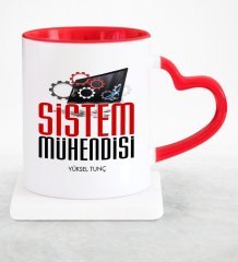 Kişiye Özel Mesleki Sistem Mühendisi Kırmızı Kalpli Kupa Bardak - 2