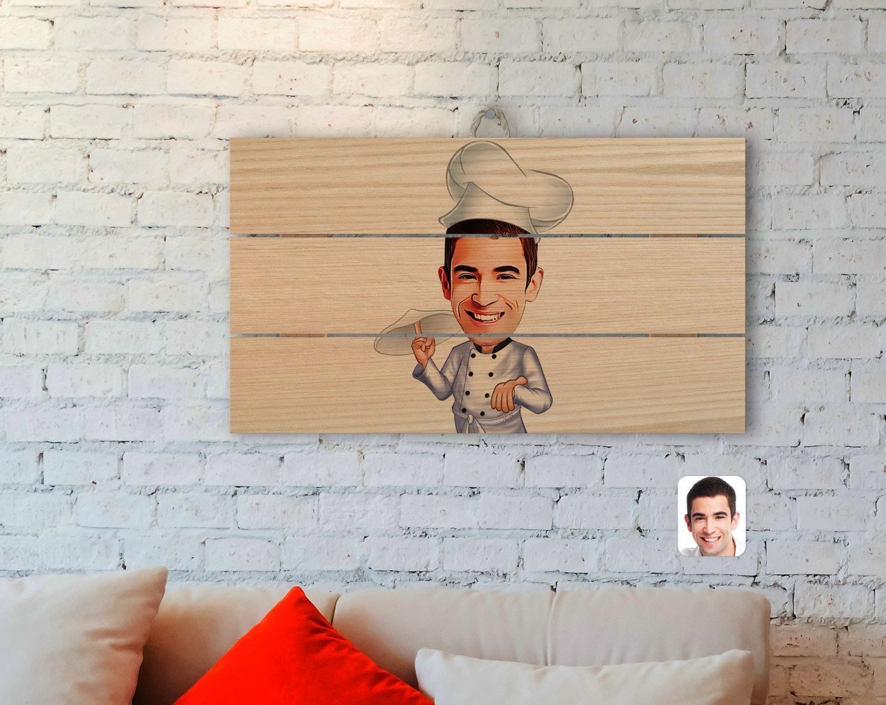 Kişiye Özel Erkek Pizza Şefi Karikatürlü Otantik Ahşap Palet Tablo-1
