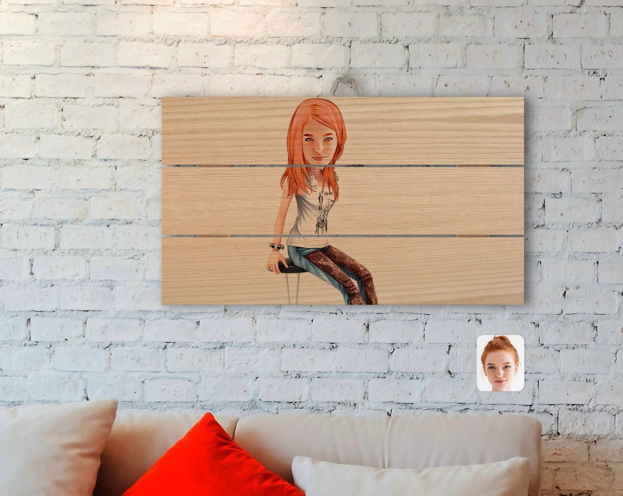 Kişiye Özel Kadın Karikatürlü Otantik Ahşap Palet Tablo-39