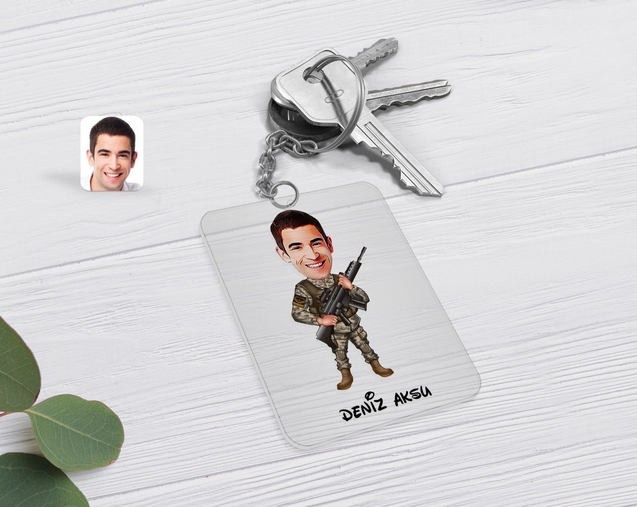 Kişiye Özel Uzman Jandarma Karikatürlü Şeffaf Pleksi Anahtarlık-1