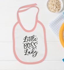 BK Kids Little Boss Lady Tasarımlı Pembe Bebek Body Zıbın ve Mama Önlüğü Hediye Seti-1