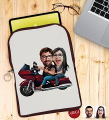 Kişiye Özel Sevgililer Karikatürlü Taşınabilir Koruyucu Tablet Kılıfı & Organizer Çanta - Bordo-103