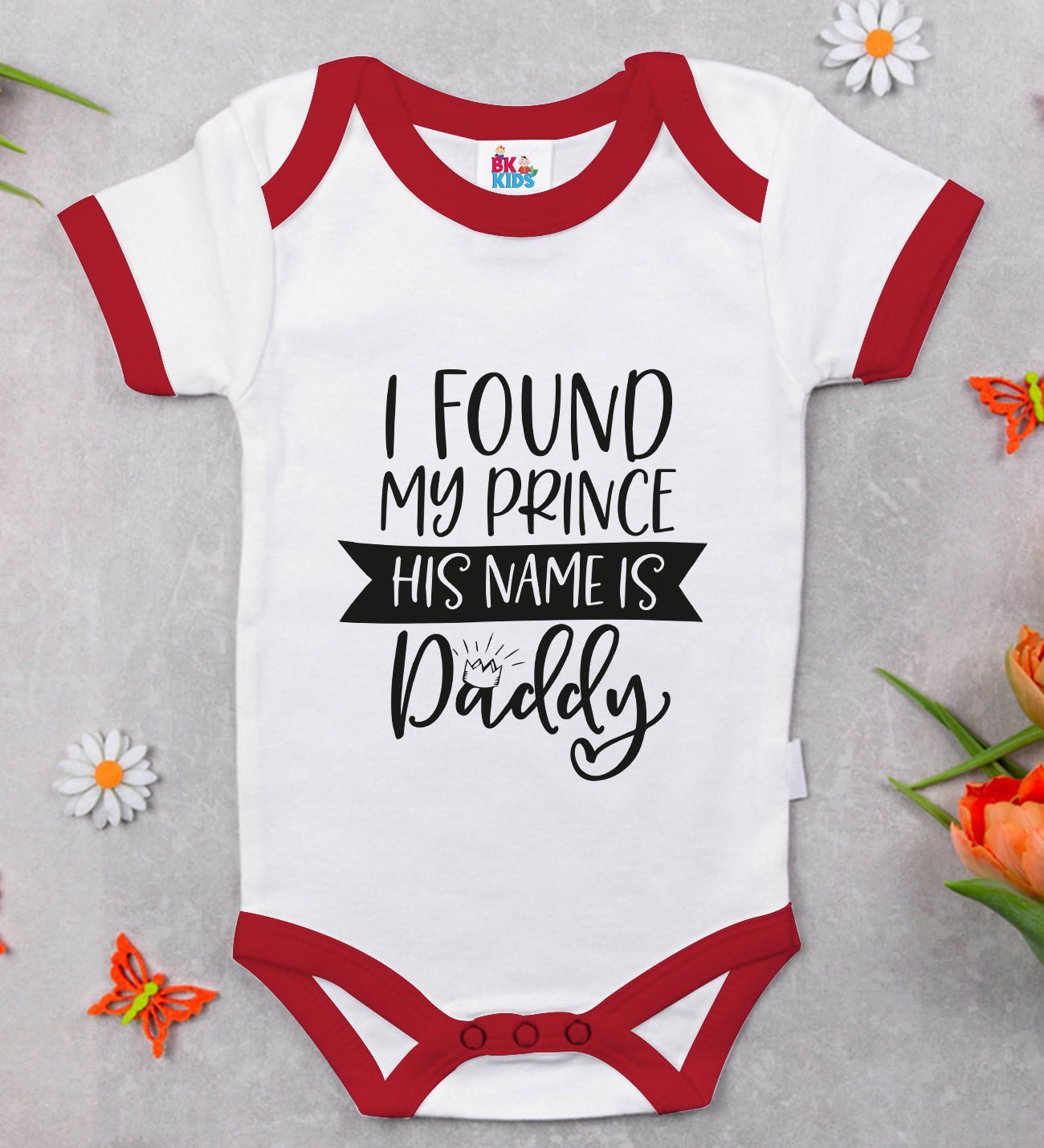 BK Kids His Name Is Daddy Tasarımlı Kırmızı Bebek Body Zıbın-1