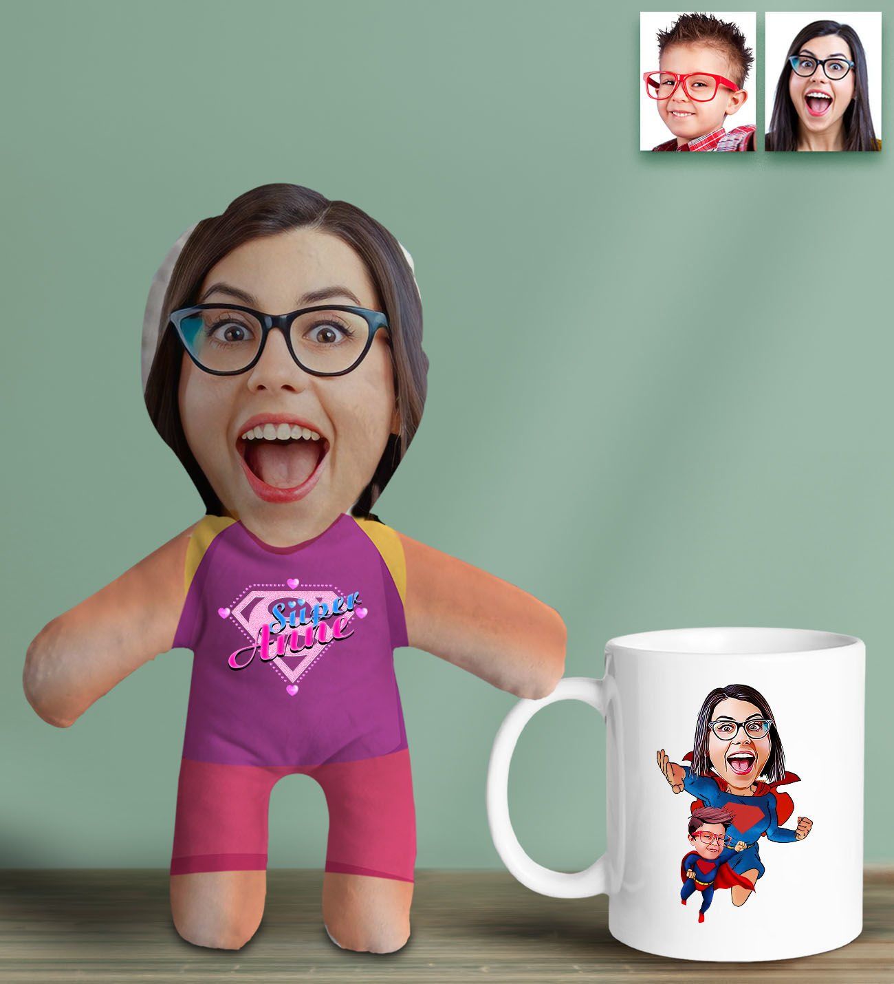 BK Gift Kişiye Özel Fotoğraflı Pembe Süper Anne Bebek Yastık ve Kupa Bardak Hediye Seti-5, Anneye Hediye, Anneler Günü Hediyeleri
