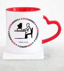 Kişiye Özel Mesleki Sistem Mühendisi Kırmızı Kalpli Kupa Bardak - 1