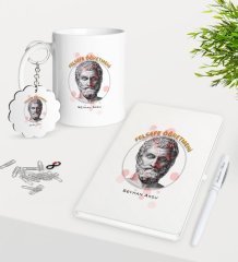 Kişiye Özel Felsefe Öğretmeni Kupa Anahtarlık Beyaz Defter Kalem Hediye Seti-1