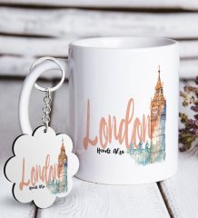 Kişiye Özel London Beyaz Kupa ve Anahtarlık Hediye Seti-2