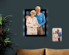 Kişiye Özel Tam Boy Büyükanne ve Büyükbaba Karikatürlü 3D Led Işıklı Ahşap Tablo-1