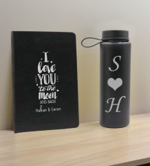 BK Gift Sevgiliye Özel İsimli Siyah Defter ve Cam Matara Hediye Seti-2, Sevgiliye Hediye, Sevgililer Günü, Yeni İş Hediyesi