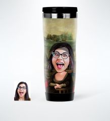Kişiye Özel Mona Lisa Karikatürlü Çelik Termos Bardak - 1
