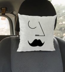 Kişiye Özel İsimli Picasso Erkek Figürlü Kare Araç Koltuk Yastığı-1