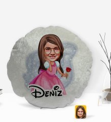 Kişiye Özel İsimli Kız Çocuk Prenses Karikatürlü Yuvarlak Dekoratif Kırlent Yastık-2