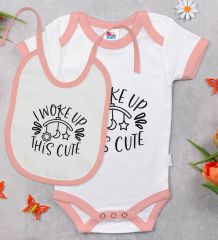 BK Kids This Cute Tasarımlı Pembe Bebek Body Zıbın ve Mama Önlüğü Hediye Seti-1