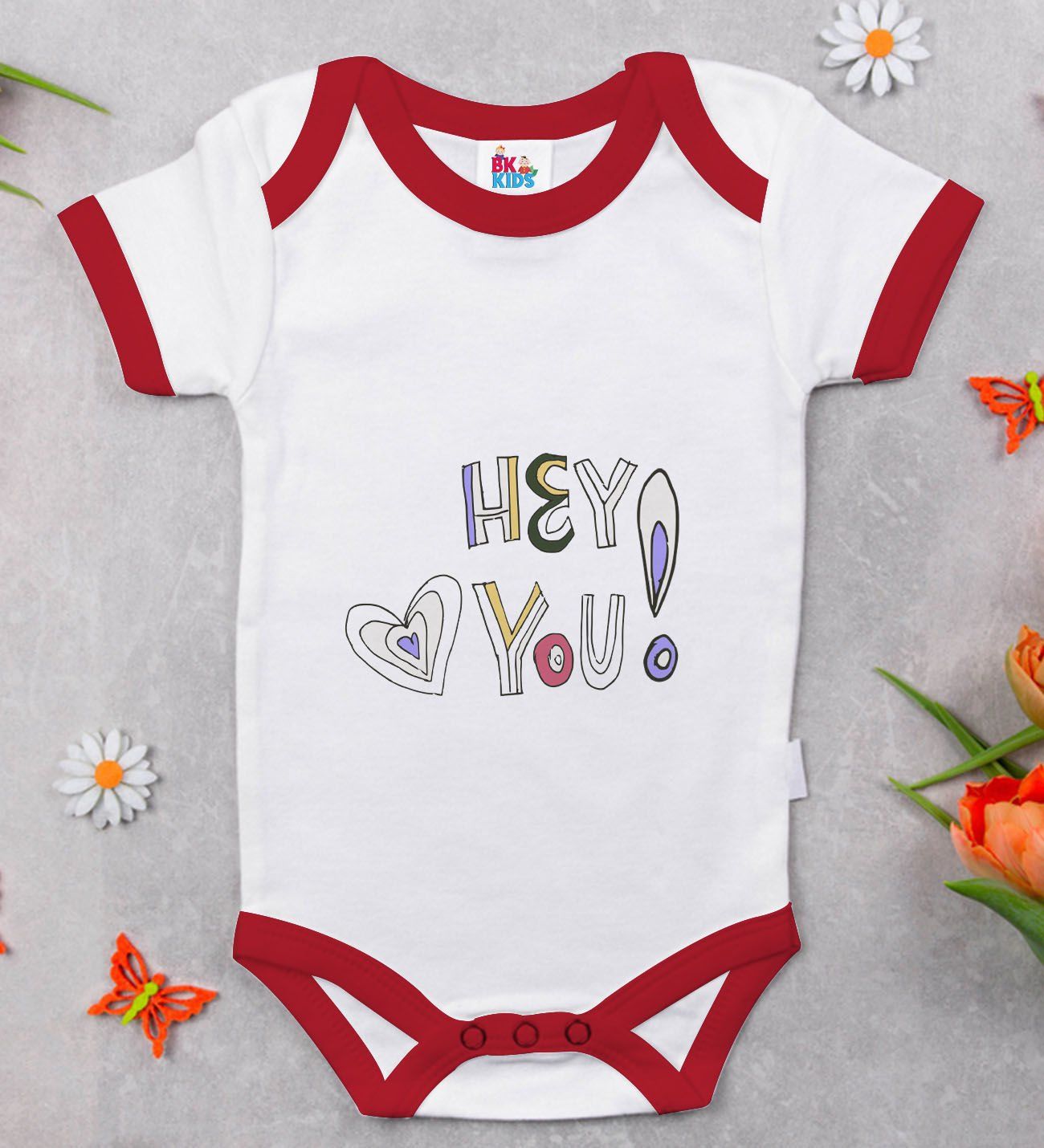 BK Kids Hey You Tasarımlı Kırmızı Bebek Body Zıbın-1