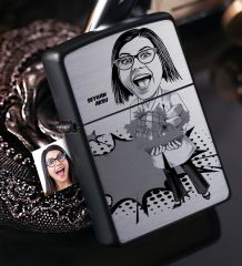 Kişiye Özel Bayan Diyetisyen Karikatürlü Benzinli Siyah Metal Çakmak - 1